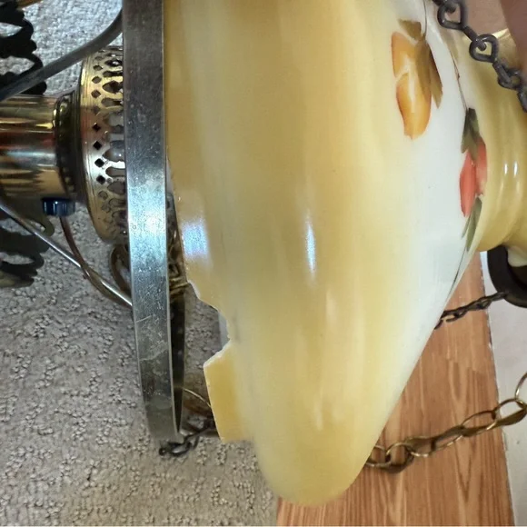 Vintage Swag Hanging Lamp Milk Glass Globe Light Hurricane Floral brass chain